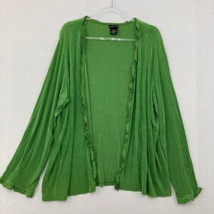 Citiknits size 2X Kelly Green Ruffle Slinky Knit Open Front Cardigan Jacket